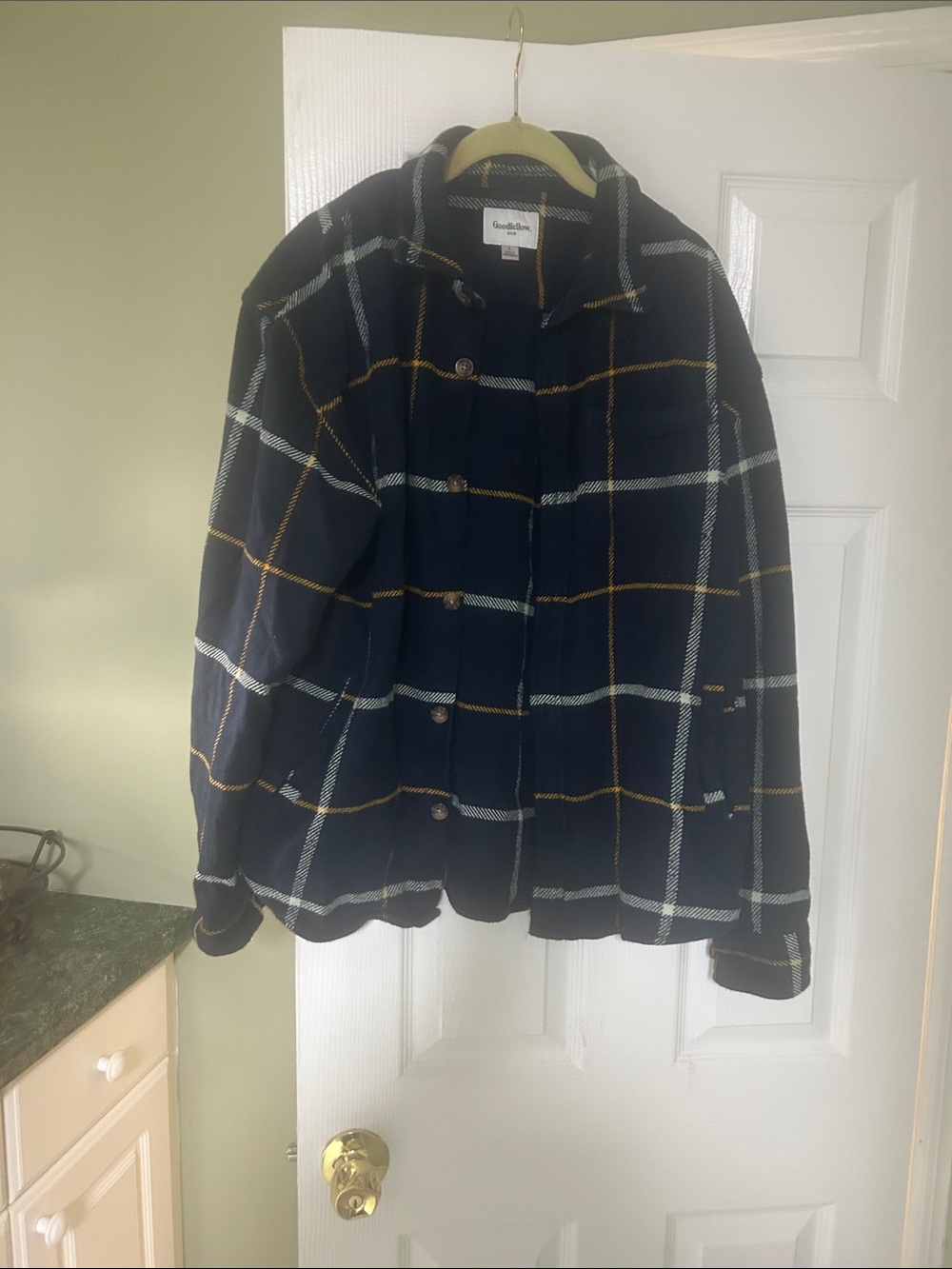 Goodfellow & Co Navy Plaid 100% Cotton Jacket with White & Tan Windowpane